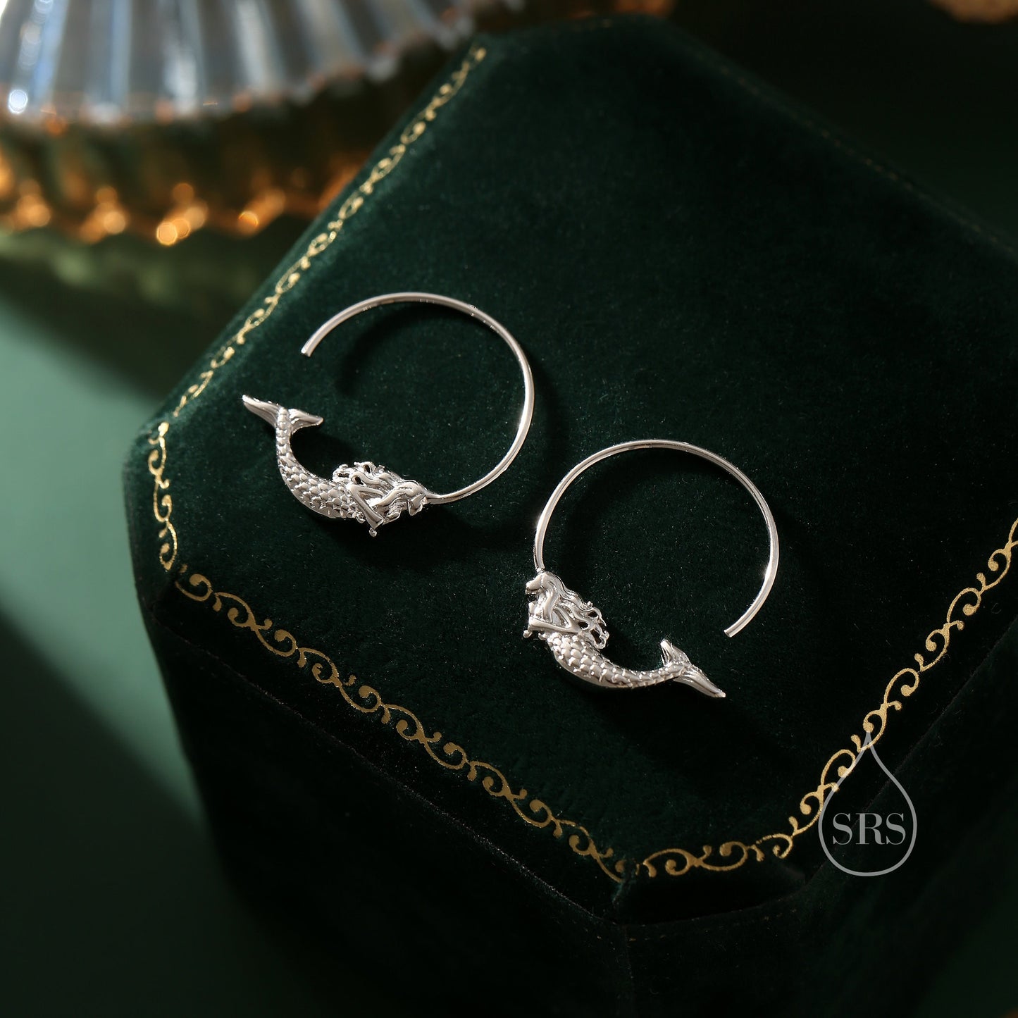 Mermaid Open Hoop Earrings in Sterling Silver, Silver or Gold or Rose Gold, Minimalist Siren Earrings, Simple Mermaid Fish Earrings