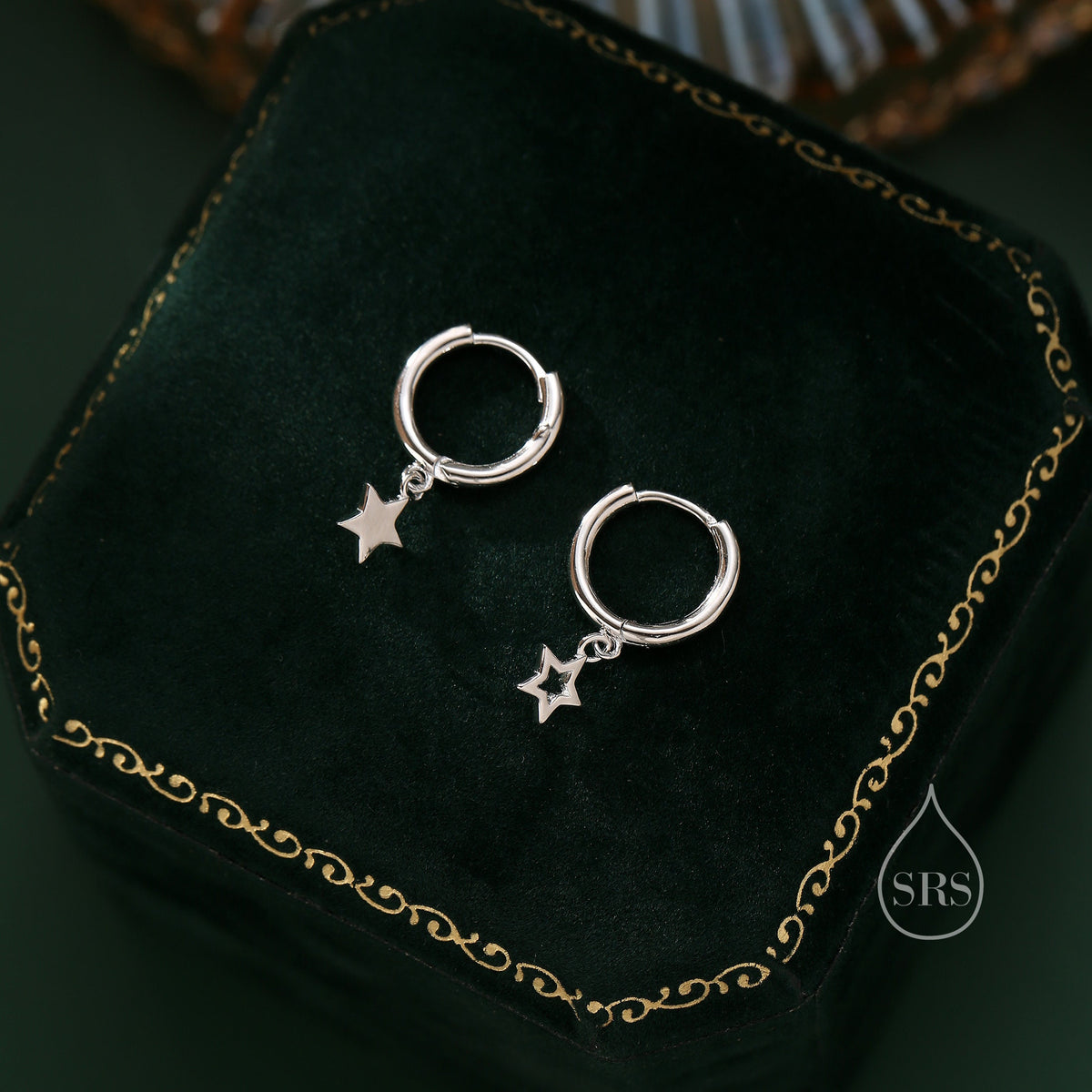 Mismatched Star Dangle Huggie Hoop Earrings
