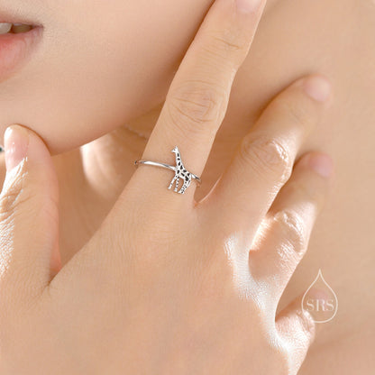 Sterling Silver Cute Little Giraffe Ring, Adjustable Size, Cute Giraffe Jewellery, Dainty and Delicate, Giraffe Ring