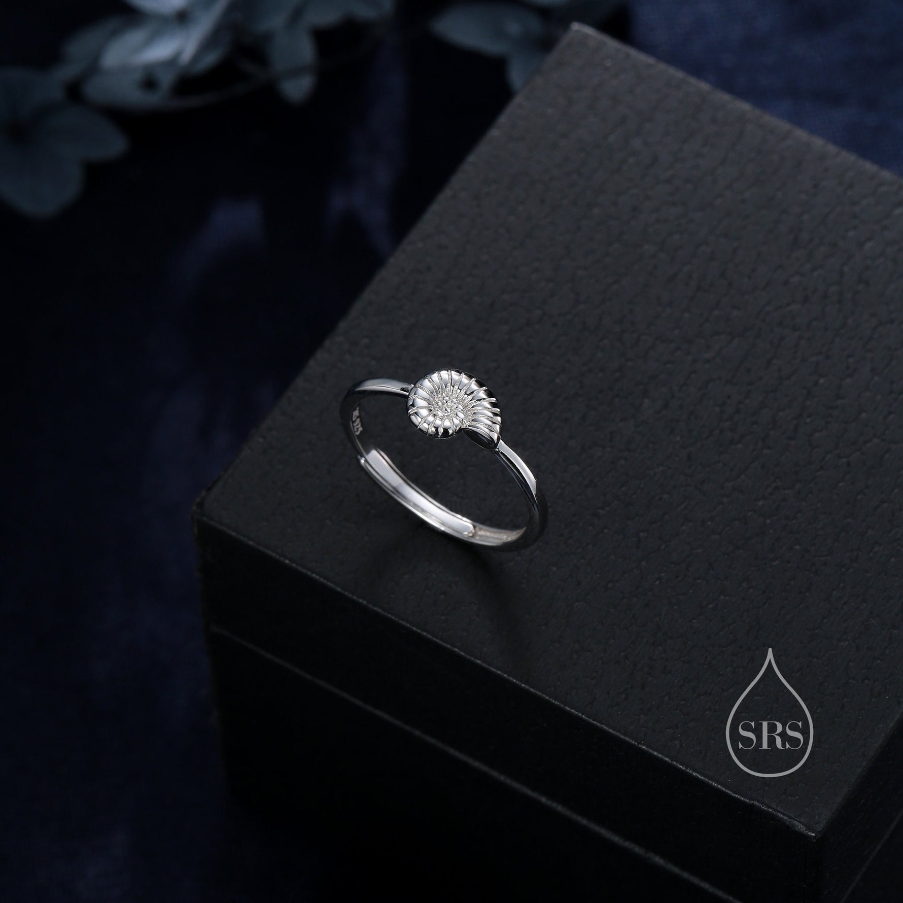 Sterling Silver Cute Little Ammonite Ring, Adjustable Size, Cute Ammonite Shell Ring, Dainty and Delicate, Shell Fossil Ring