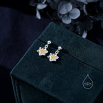 Daffodil Drop Stud Earrings in Sterling Silver, Tiny Daffodil Flower Dangle Earrings, Small Daffodil Earrings, Birth Flower for March