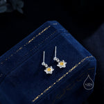 Daffodil Drop Stud Earrings in Sterling Silver, Tiny Daffodil Flower Dangle Earrings, Small Daffodil Earrings, Birth Flower for March