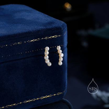 Genuine Freshwater Pearl Curved Bar Earrings in Sterling Silver, Delicate Keshi Pearl Bar Earrings, Pearl Smile Stud Earrings