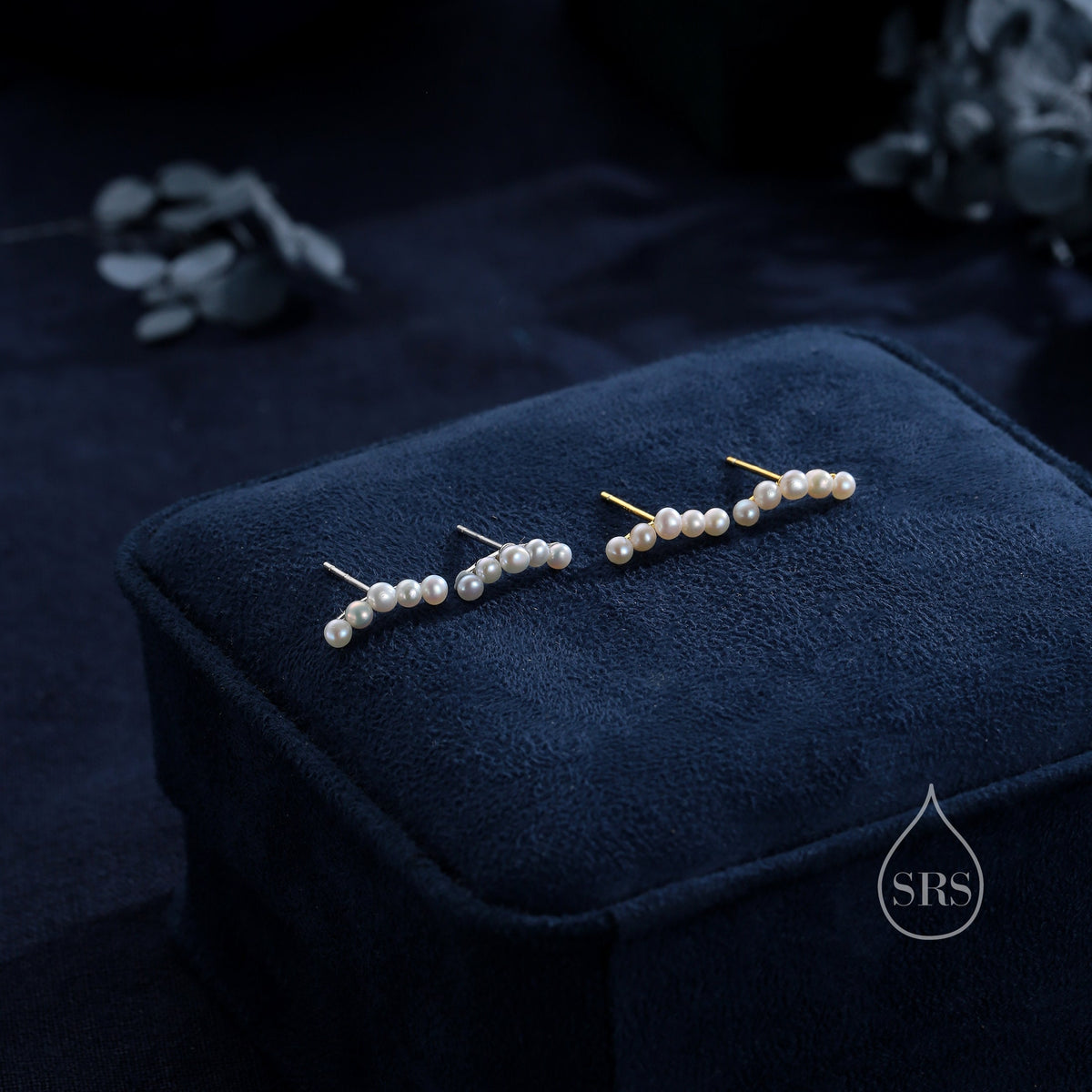 Freshwater Keshi Pearl Curved Bar Crawler Earrings