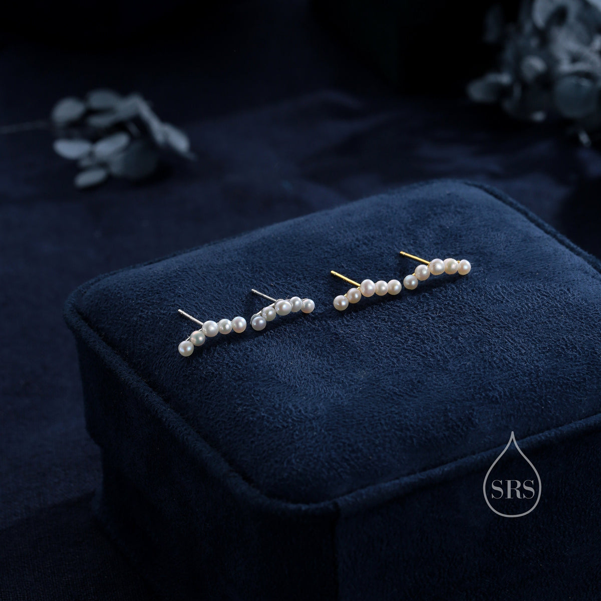 Genuine Freshwater Pearl Curved Bar Earrings in Sterling Silver, Delicate Keshi Pearl Bar Earrings, Pearl Smile Stud Earrings