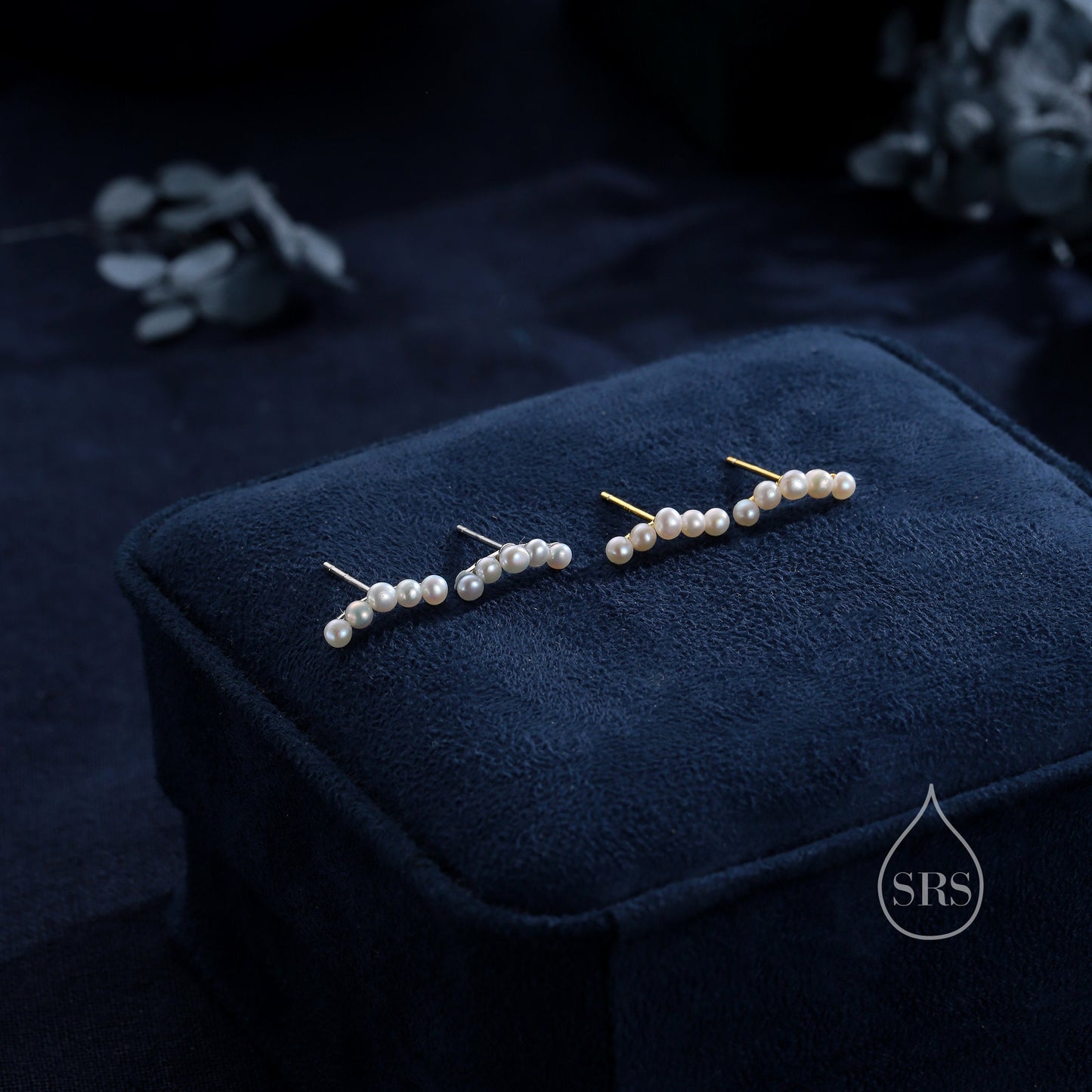 Genuine Freshwater Pearl Curved Bar Earrings in Sterling Silver, Delicate Keshi Pearl Bar Earrings, Pearl Smile Stud Earrings