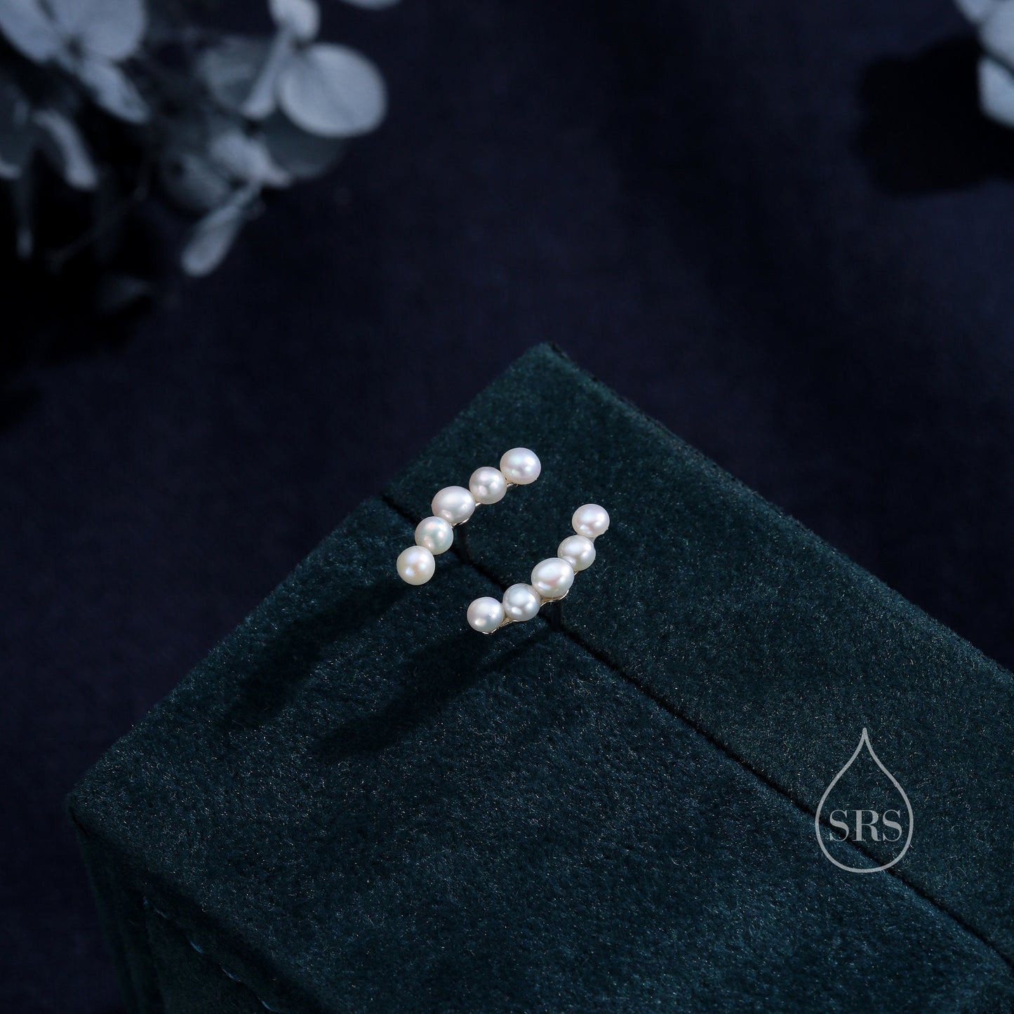Genuine Freshwater Pearl Curved Bar Earrings in Sterling Silver, Delicate Keshi Pearl Bar Earrings, Pearl Smile Stud Earrings