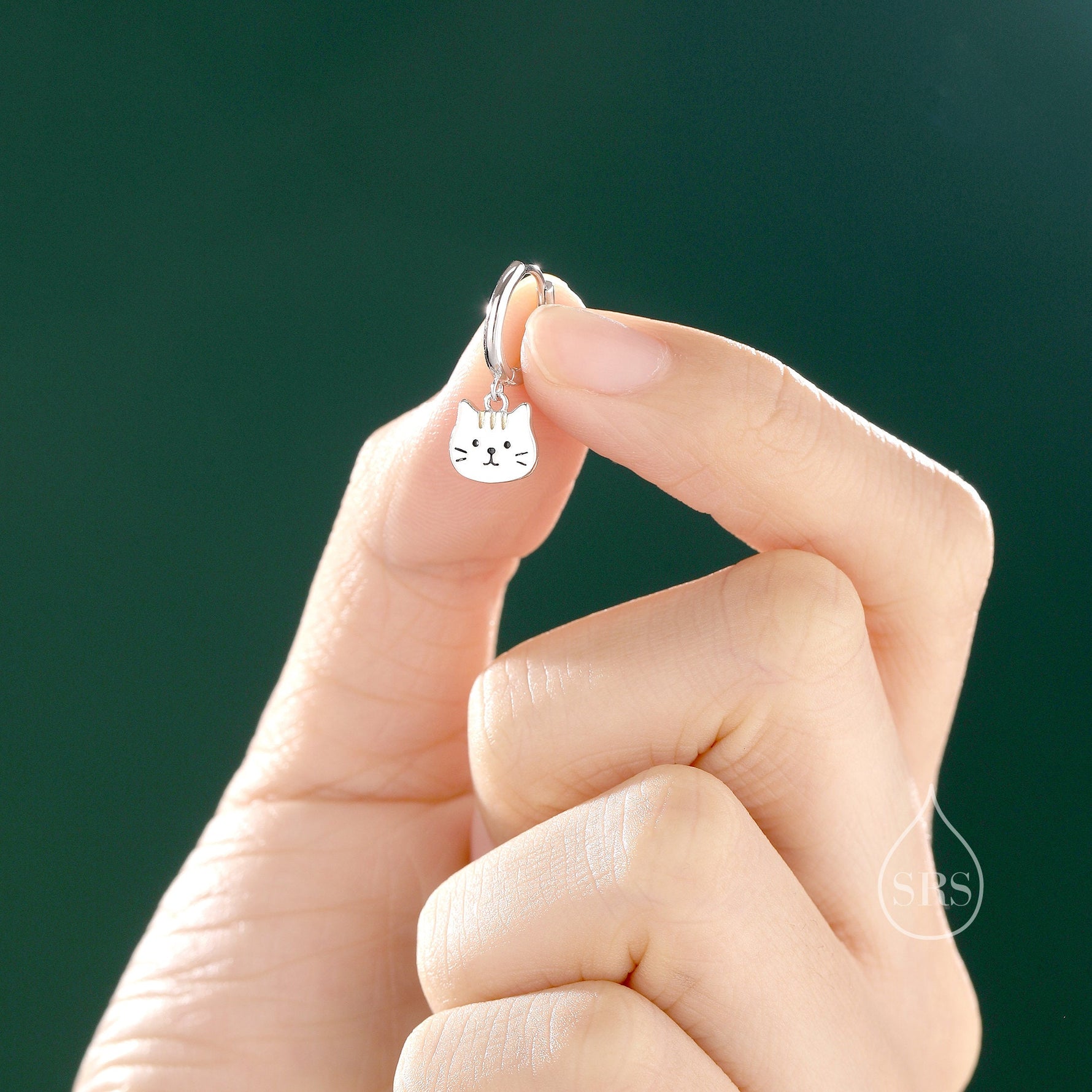 Super Cute Cat Huggie Earrings in Sterling Silver - Cute Cat Huggie Hoops, Cat Lover Gift, Cat Mum Gift, Cat Hoop Earrings