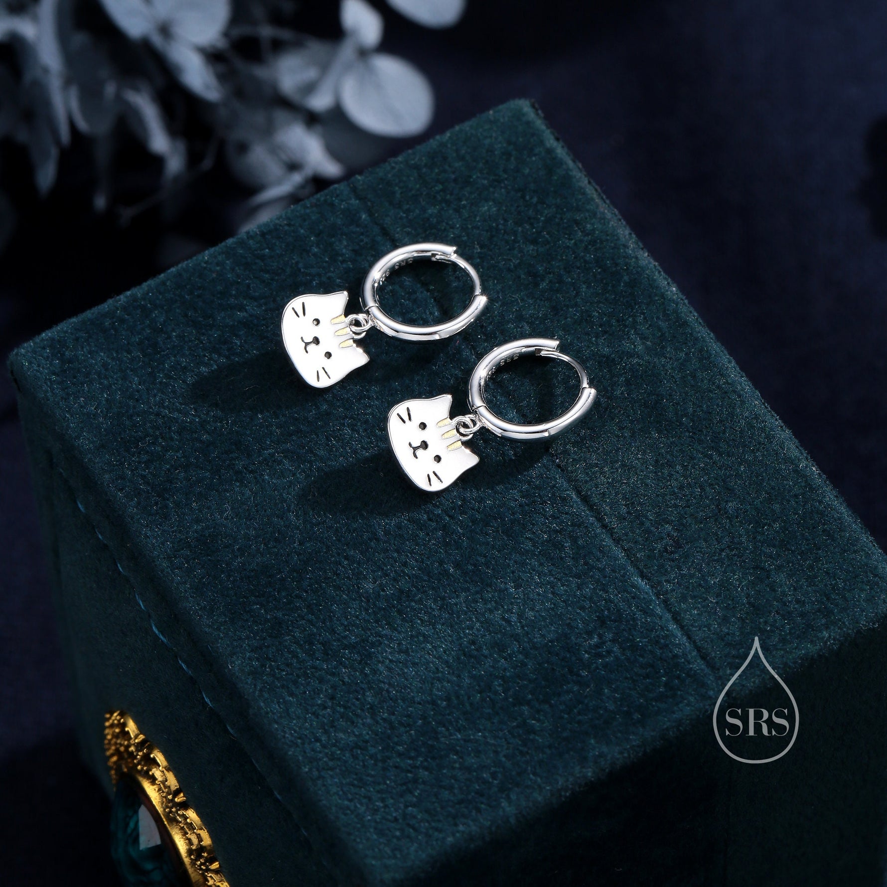 Super Cute Cat Huggie Earrings in Sterling Silver - Cute Cat Huggie Hoops, Cat Lover Gift, Cat Mum Gift, Cat Hoop Earrings