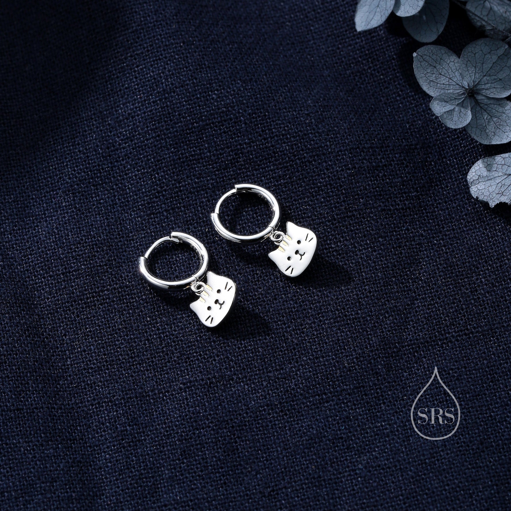 Super Cute Cat Huggie Earrings in Sterling Silver - Cute Cat Huggie Hoops, Cat Lover Gift, Cat Mum Gift, Cat Hoop Earrings