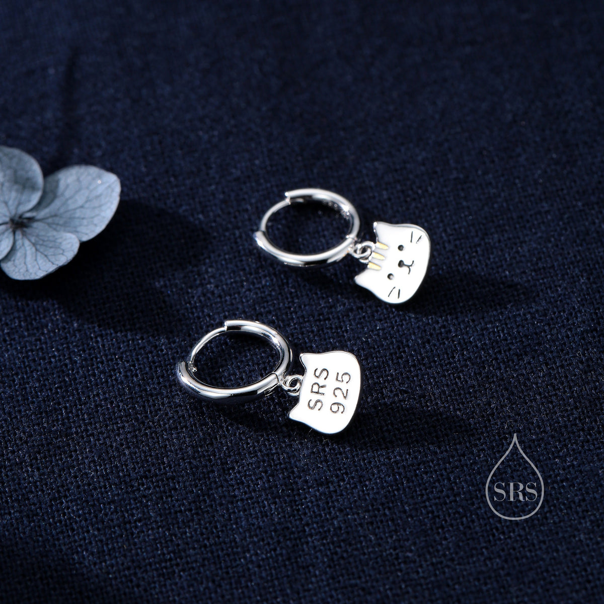 Super Cute Cat Huggie Earrings in Sterling Silver - Cute Cat Huggie Hoops, Cat Lover Gift, Cat Mum Gift, Cat Hoop Earrings