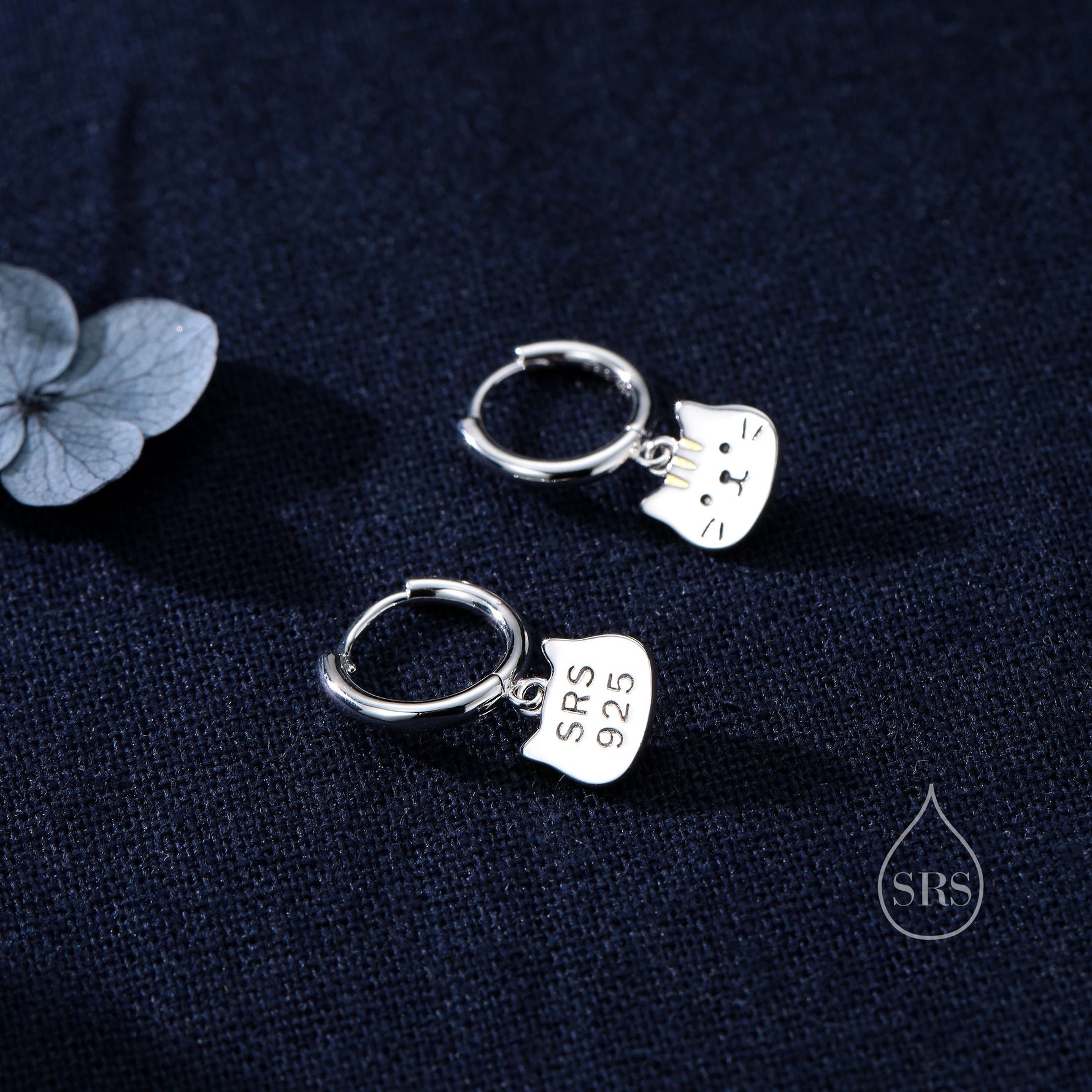 Super Cute Cat Huggie Earrings in Sterling Silver - Cute Cat Huggie Hoops, Cat Lover Gift, Cat Mum Gift, Cat Hoop Earrings