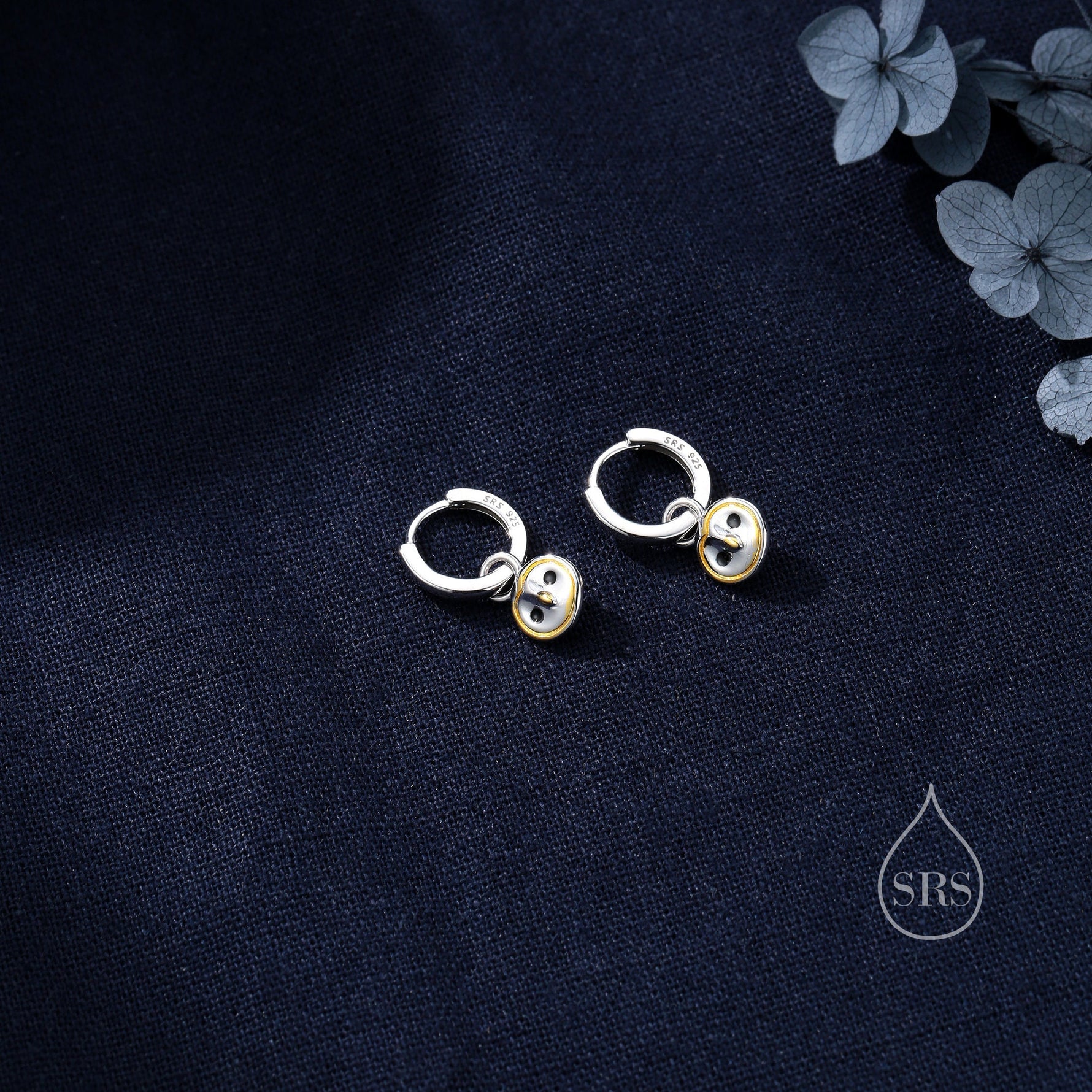Super Cute Barn Owl Huggie Earrings in Sterling Silver - Cute Baby Owl Huggie Hoops, Detachable Owl Charm Hoops