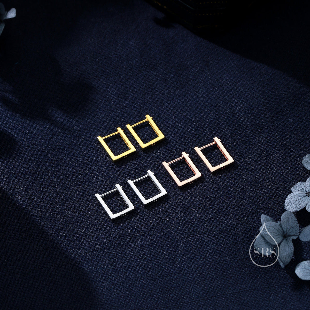 Rectangle Hoop Earrings in Sterling Silver, Silver or Gold, Skinny Geometric Square Hoop Earrings, 12mm Minimalist Hoops