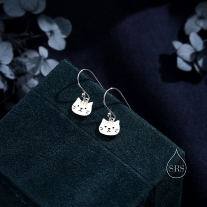 Super Cute Cat Drop Hook Earrings in Sterling Silver -  Cute Cat Drop Earrings, Cat Lover Gift, Cat Mum Gift, Cat Dangle Earrings