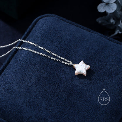 Genuine Star Baroque Pearl Pendant Necklace in Sterling Silver, Delicate Keshi Pearl Star Necklace, Star Pearl Necklace