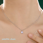 Aurora Moonstone Pendant Necklace in Sterling Silver, Three Chain Types Available, Droplet Pear Cut Simulated Moonstone Necklace