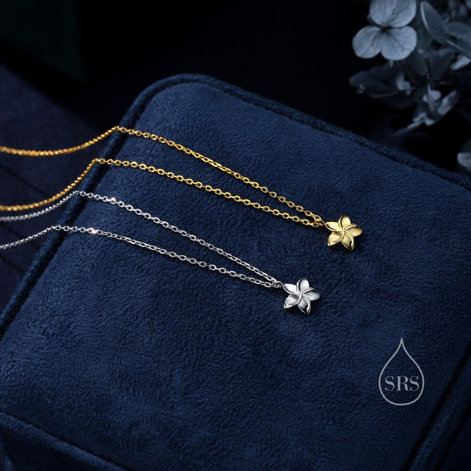 Tiny Plumeria Flower Pendant Necklace in Sterling Silver, Silver or Gold, Plumeria Flower Necklace, Plumeria Necklace, Nature Inspired
