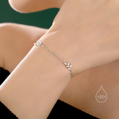 CZ Leaf Motif Bracelet in Sterling Silver, Silver or Gold, Crystal Olive Leaf Bracelet, Olive Branch Bracelet