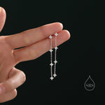 Sterling Silver Hydrangea CZ Motif Drop Stud Earrings, Silver or Gold or Rose Gold, Hydrangea CZ Dangle Chain Earrings