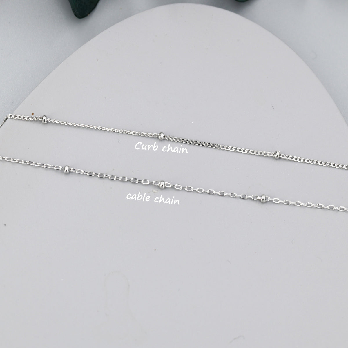 Minimalist Dainty Bead Motif Necklace in Sterling Silver, Various Lengths, Silver or Gold or Rose Gold, Satellite Chain Bead Choker Necklace