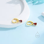 Sterling Silver Garnet Red CZ Droplet Hoop Earrings, Silver, Gold or Rose Gold, Pear Cut Drop Earrings, Interchangeable Charms, January