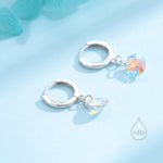 Dangle Aurora CZ Huggie Hoop Earrings in Sterling Silver, Silver or Gold, Delicate Sparky AB CZ Skinny Hoops, Colour Changing Crystal Hoops
