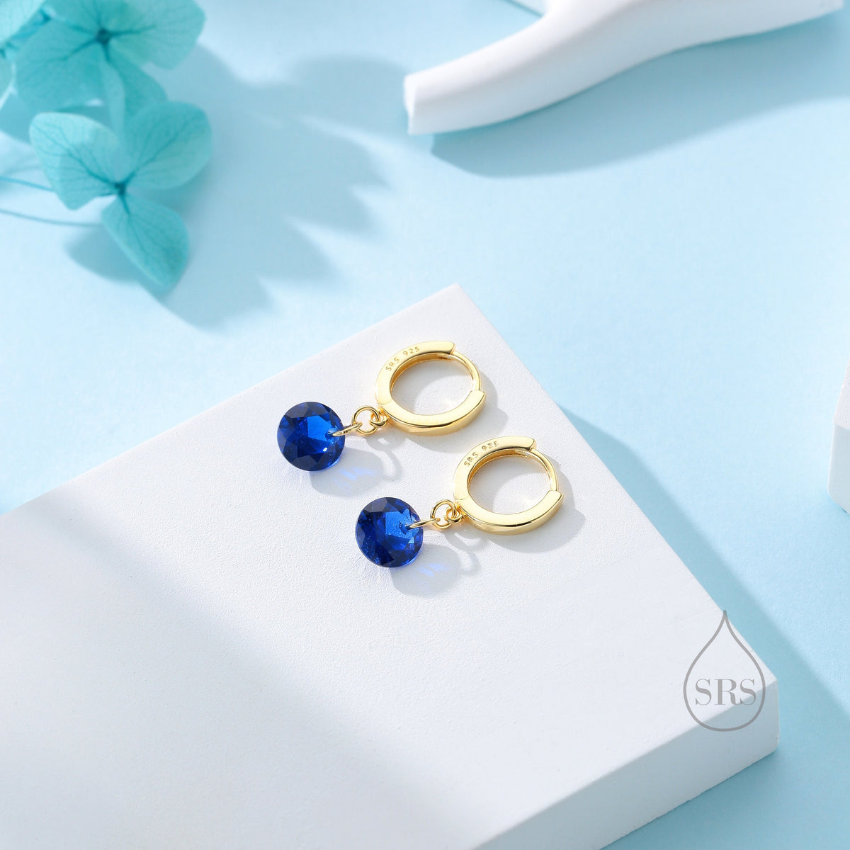 Dangle Sapphire Blue CZ Huggie Hoop Earrings in Sterling Silver, Silver or Gold, Delicate Sparky CZ Skinny Hoops, Dark Blue Crystal Hoops