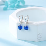 Dangle Sapphire Blue CZ Huggie Hoop Earrings in Sterling Silver, Silver or Gold, Delicate Sparky CZ Skinny Hoops, Dark Blue Crystal Hoops