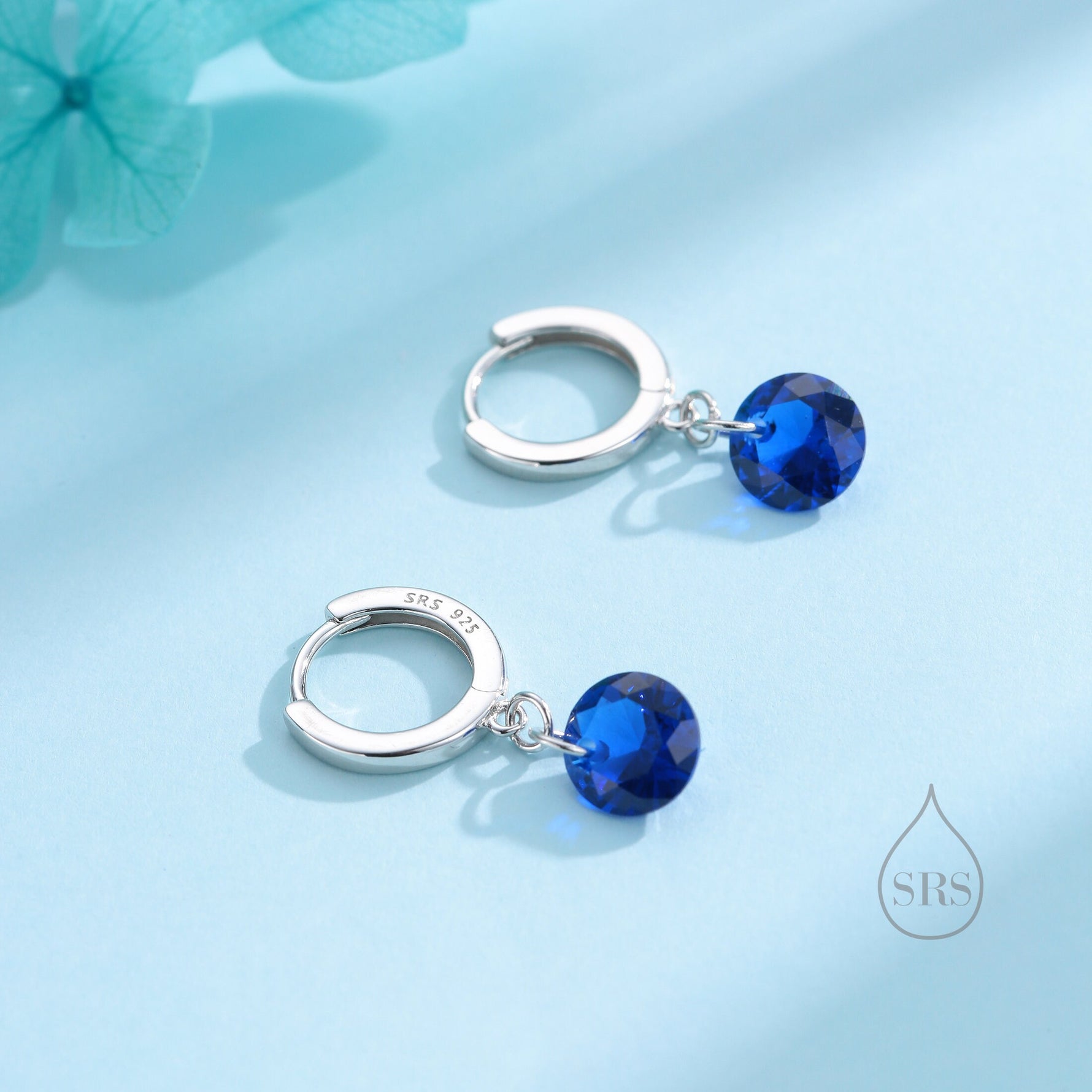 Dangle Sapphire Blue CZ Huggie Hoop Earrings in Sterling Silver, Silver or Gold, Delicate Sparky CZ Skinny Hoops, Dark Blue Crystal Hoops