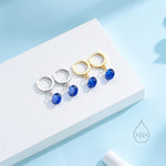 Dangle Sapphire Blue CZ Huggie Hoop Earrings in Sterling Silver, Silver or Gold, Delicate Sparky CZ Skinny Hoops, Dark Blue Crystal Hoops