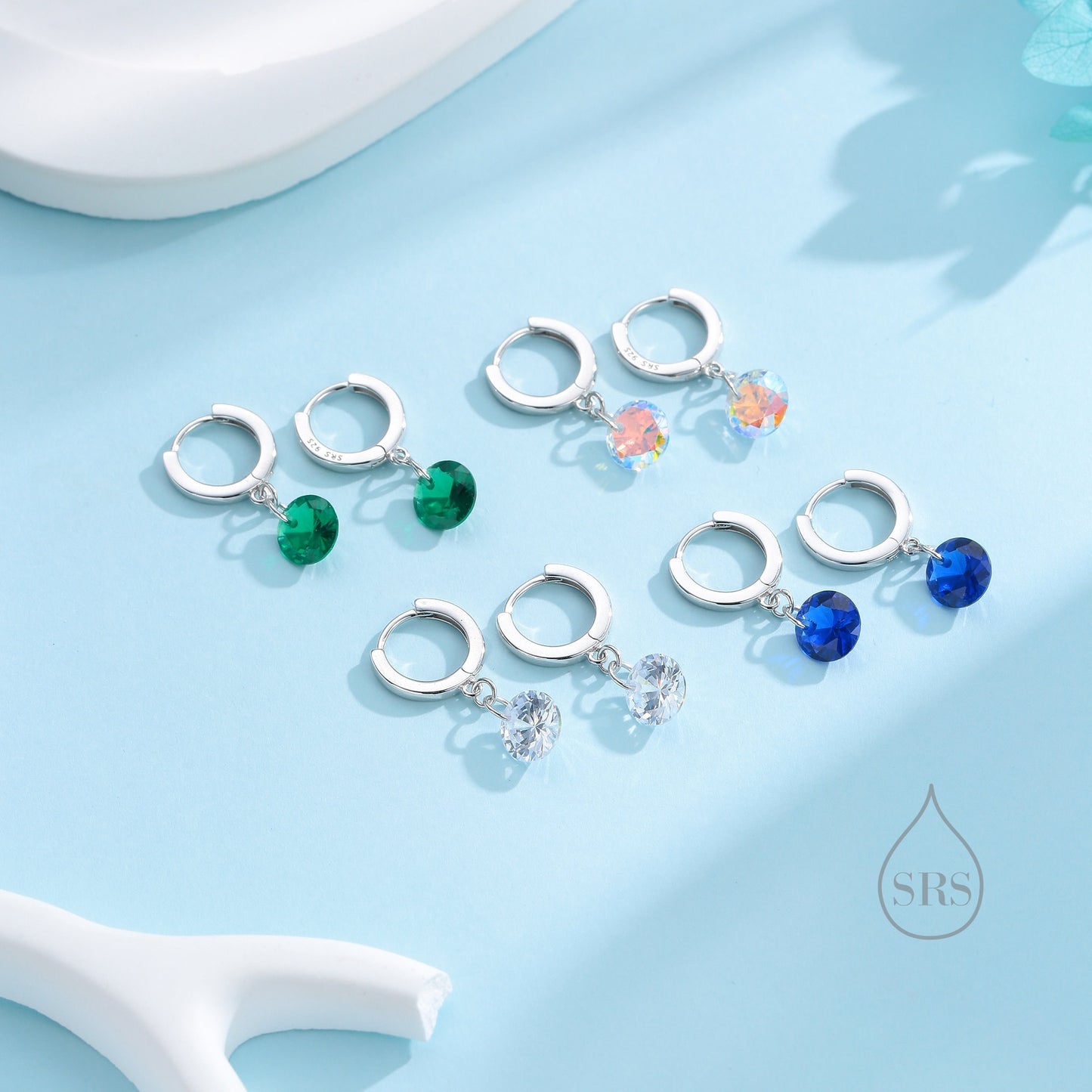 Dangle Emerald Green CZ Huggie Hoop Earrings in Sterling Silver, Silver or Gold, Delicate Sparky CZ Skinny Hoops, Dark Green Crystal Hoops