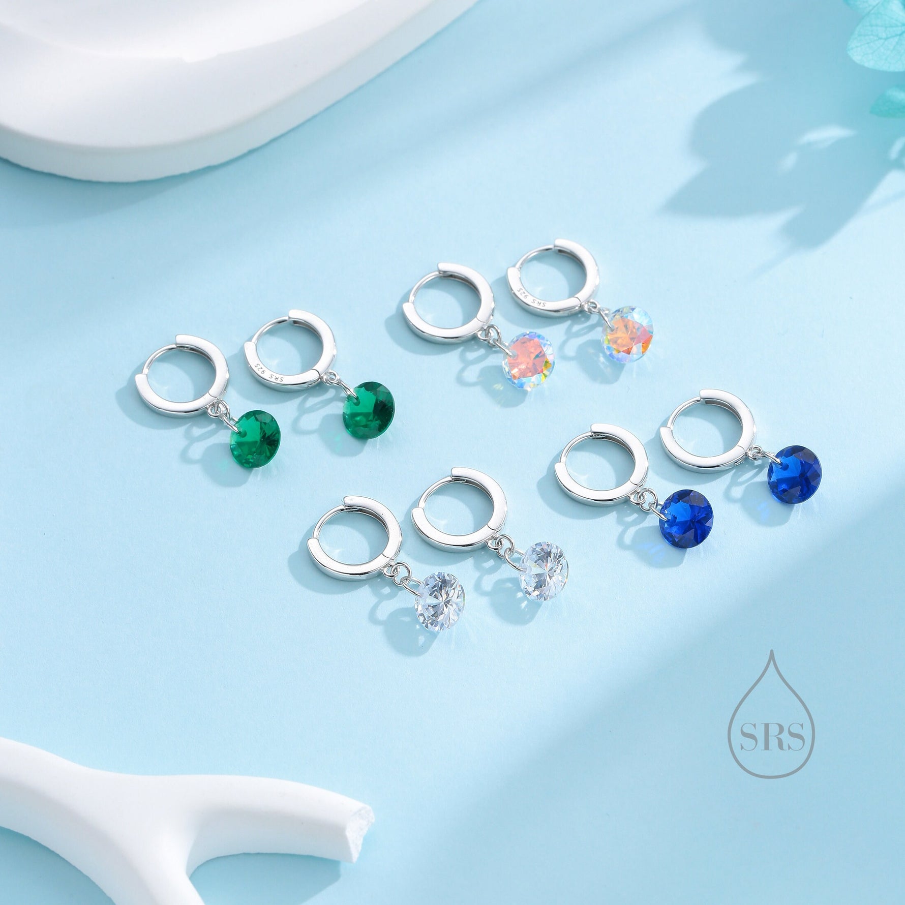 Dangle Sapphire Blue CZ Huggie Hoop Earrings in Sterling Silver, Silver or Gold, Delicate Sparky CZ Skinny Hoops, Dark Blue Crystal Hoops