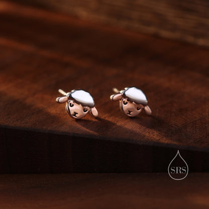 Two Tone Sheep Stud Earrings in Sterling Silver, Fluffy Sheep Face Earrings, Nature Inspired Sheep Head Earrings, Pet Lover