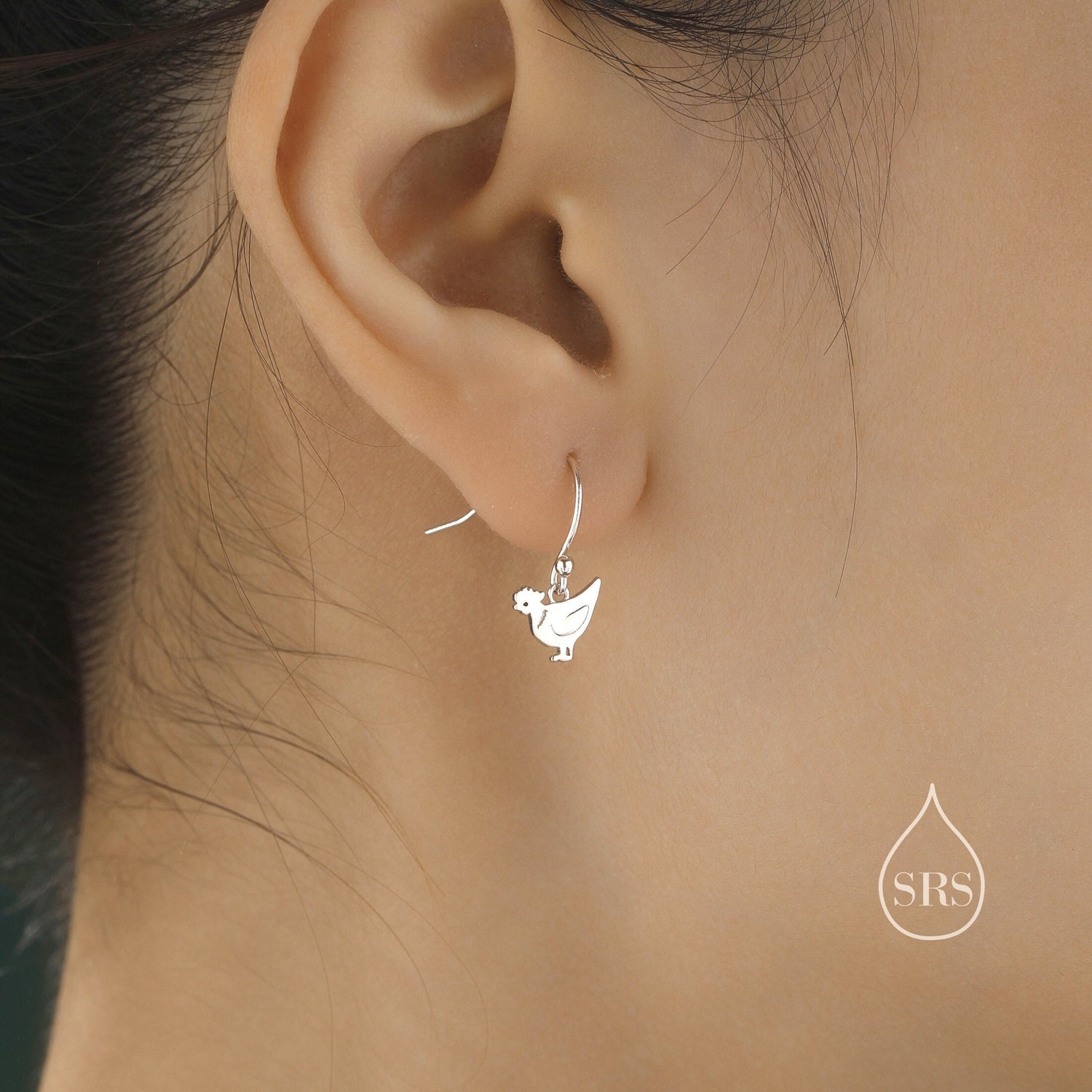 Chicken Drop Hook Earrings in Sterling Silver, Silver or Gold or Rose Gold, Nature Inspired Bird Earrings, Farm Animal Earrings
