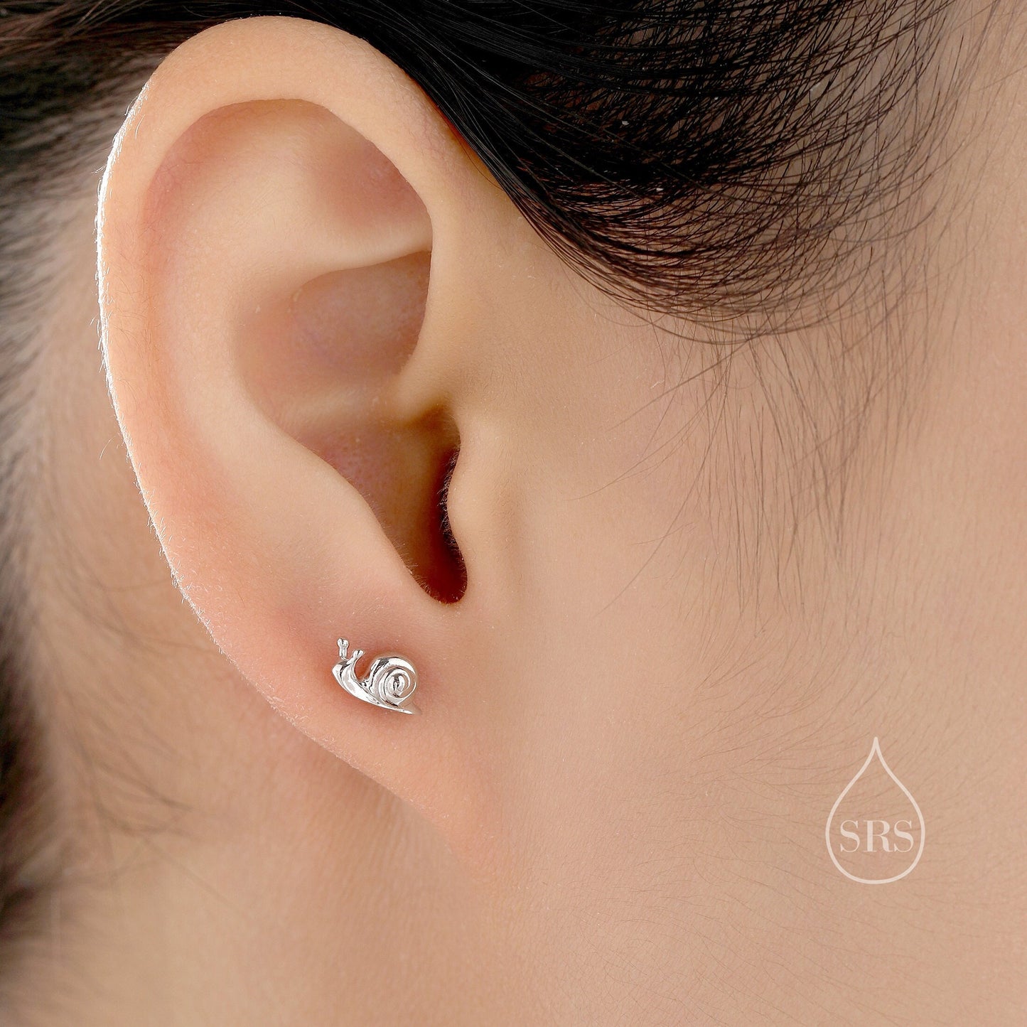 Mismatched Snail and Leaf Stud Earrings in Sterling Silver, Asymmetric Tiny Leaf and Snail Nature Inspired Animal Earrings