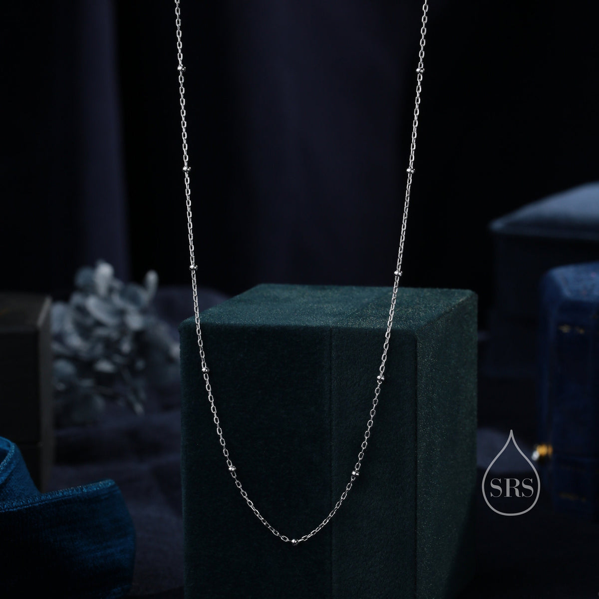 Minimalist Dainty Bead Motif Necklace in Sterling Silver, Various Lengths, Silver or Gold or Rose Gold, Satellite Chain Bead Choker Necklace