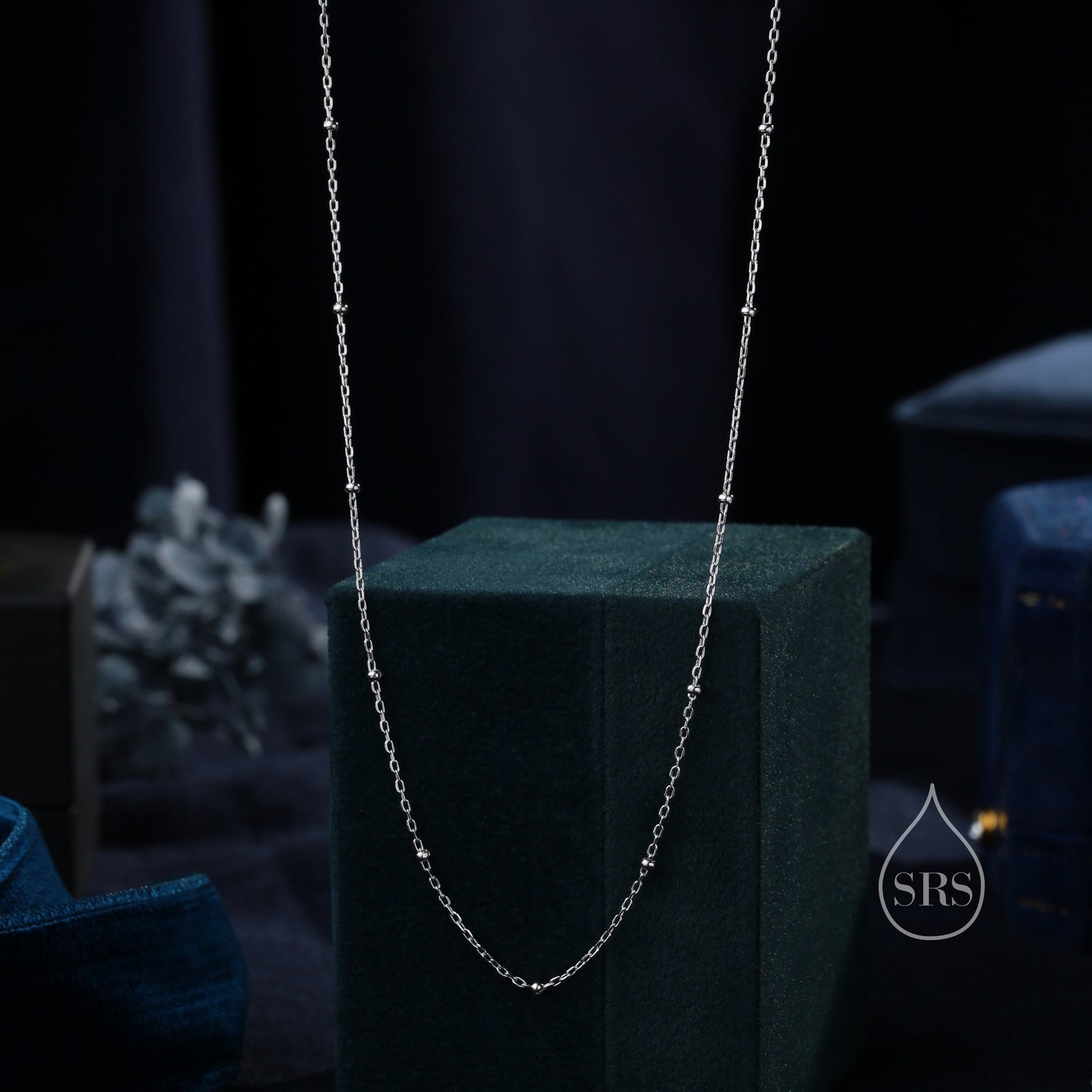 Minimalist Dainty Bead Motif Necklace in Sterling Silver, Various Lengths, Silver or Gold or Rose Gold, Satellite Chain Bead Choker Necklace