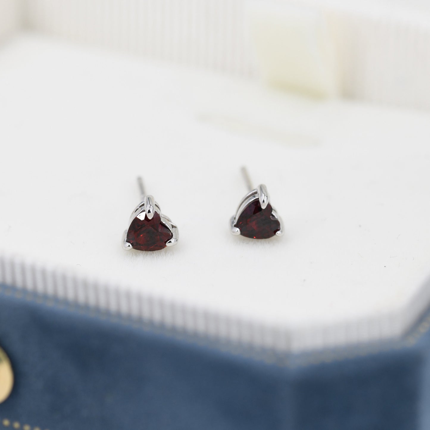 Natural Dark Garnet Crystal Heart Stud Earrings in Sterling Silver,4mm Garnet Crystal, Heart Stud Earrings, Tiny Heart Earrings