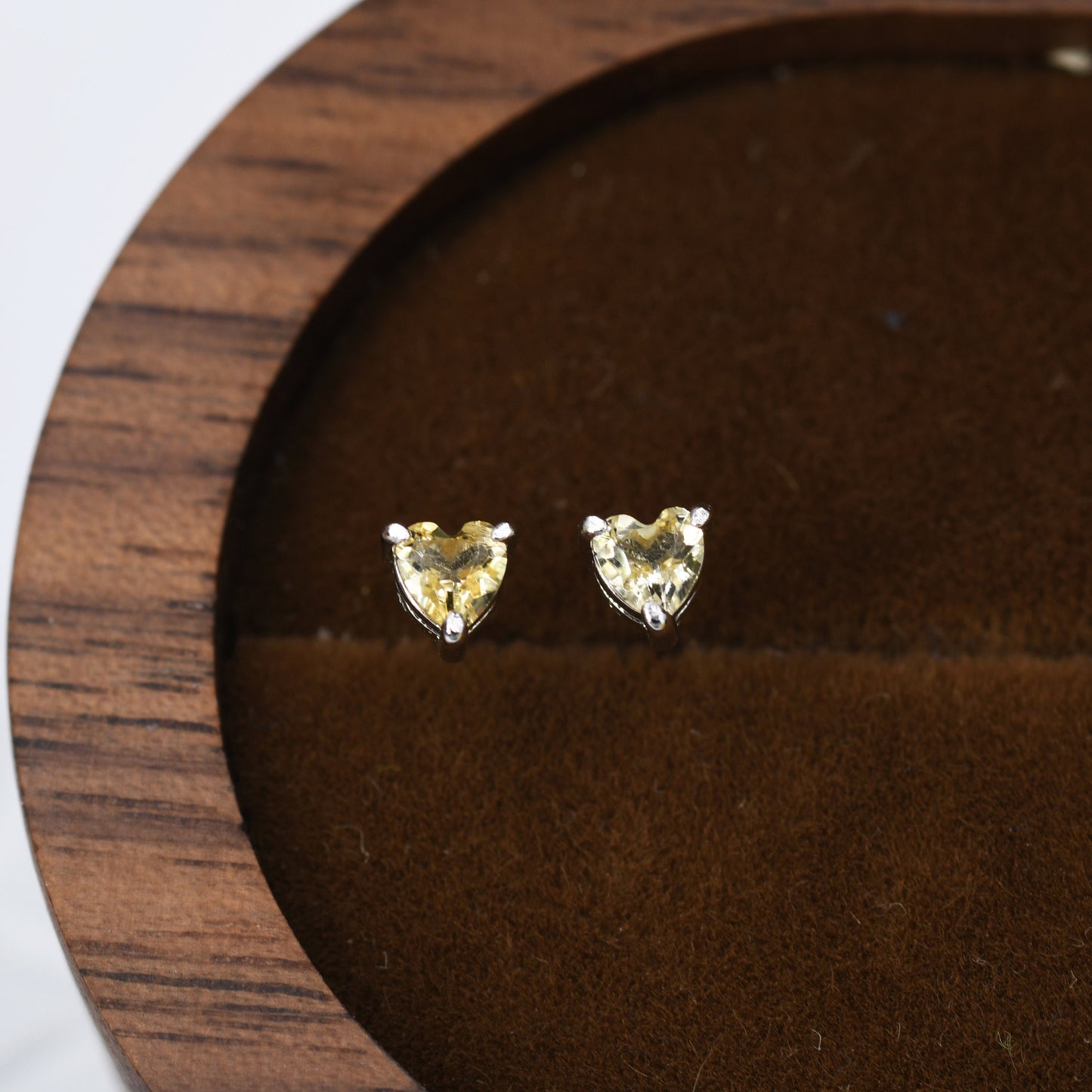 Genuine Citrine Crystal Heart Stud Earrings in Sterling Silver, Extra Tiny 3mm Citrine Heart Stud Earrings, Tiny Heart Earrings