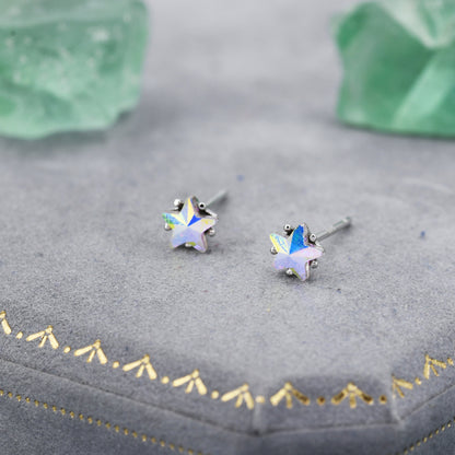 Aurora AB Crystal CZ Star Stud Earrings in Sterling Silver, 5mm Colour Changing Crystals, Star Earrings, Crystal Star Stud