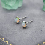 Genuine Ethiopian Opal Stone Stud Earrings in Sterling Silver, 5mm Opal Stud, Natural Semi-Precious Gemstones, Bezel, Minimalist Earrings