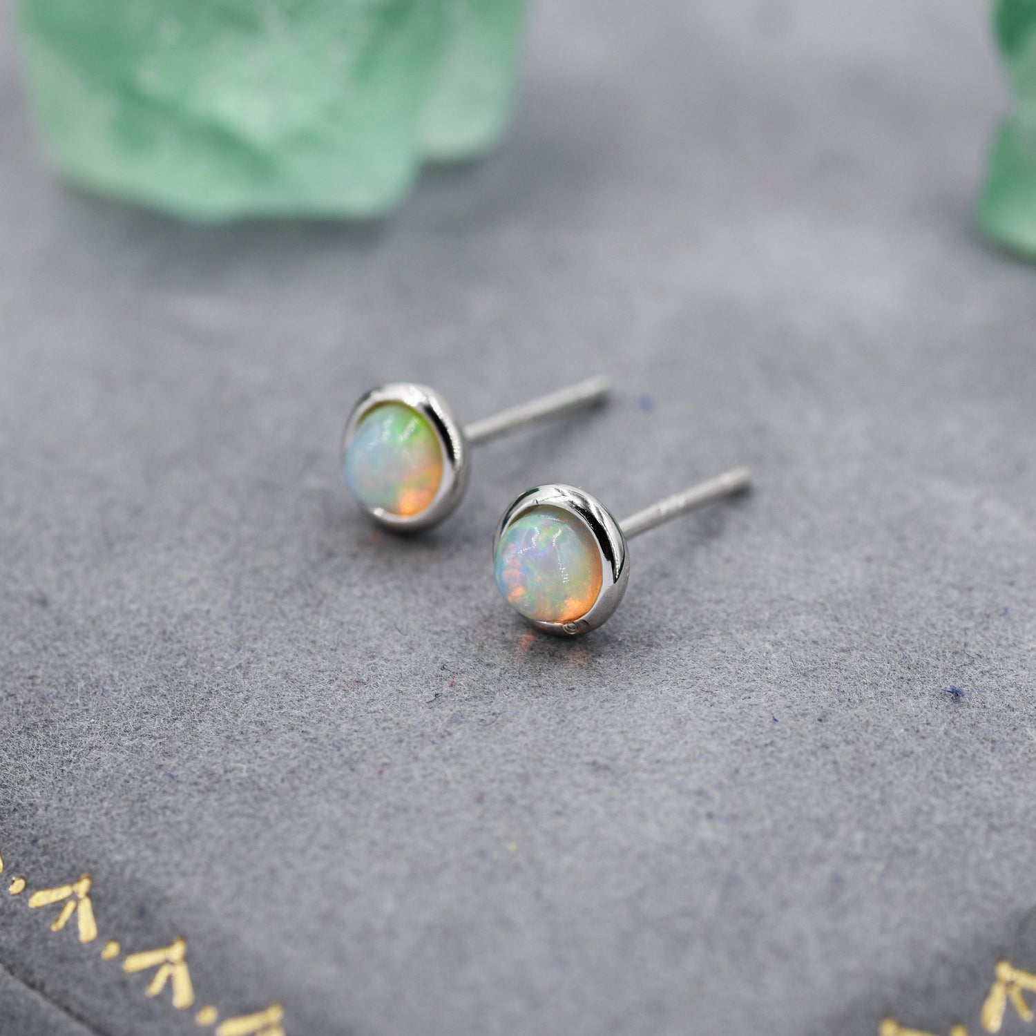 Genuine Ethiopian Opal Stone Stud Earrings in Sterling Silver, 5mm Opal Stud, Natural Semi-Precious Gemstones, Bezel, Minimalist Earrings