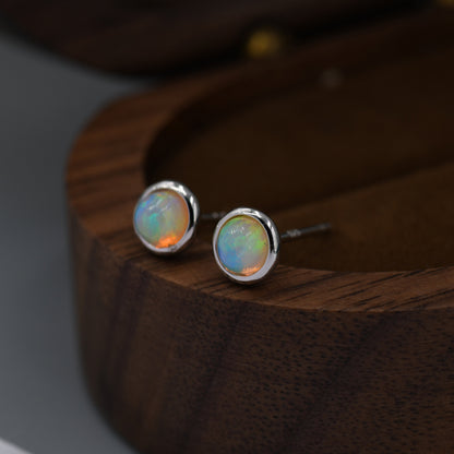 Genuine Ethiopian Opal Stone Stud Earrings in Sterling Silver, 5mm Opal Stud, Natural Semi-Precious Gemstones,  Bezel, Minimalist  Earrings