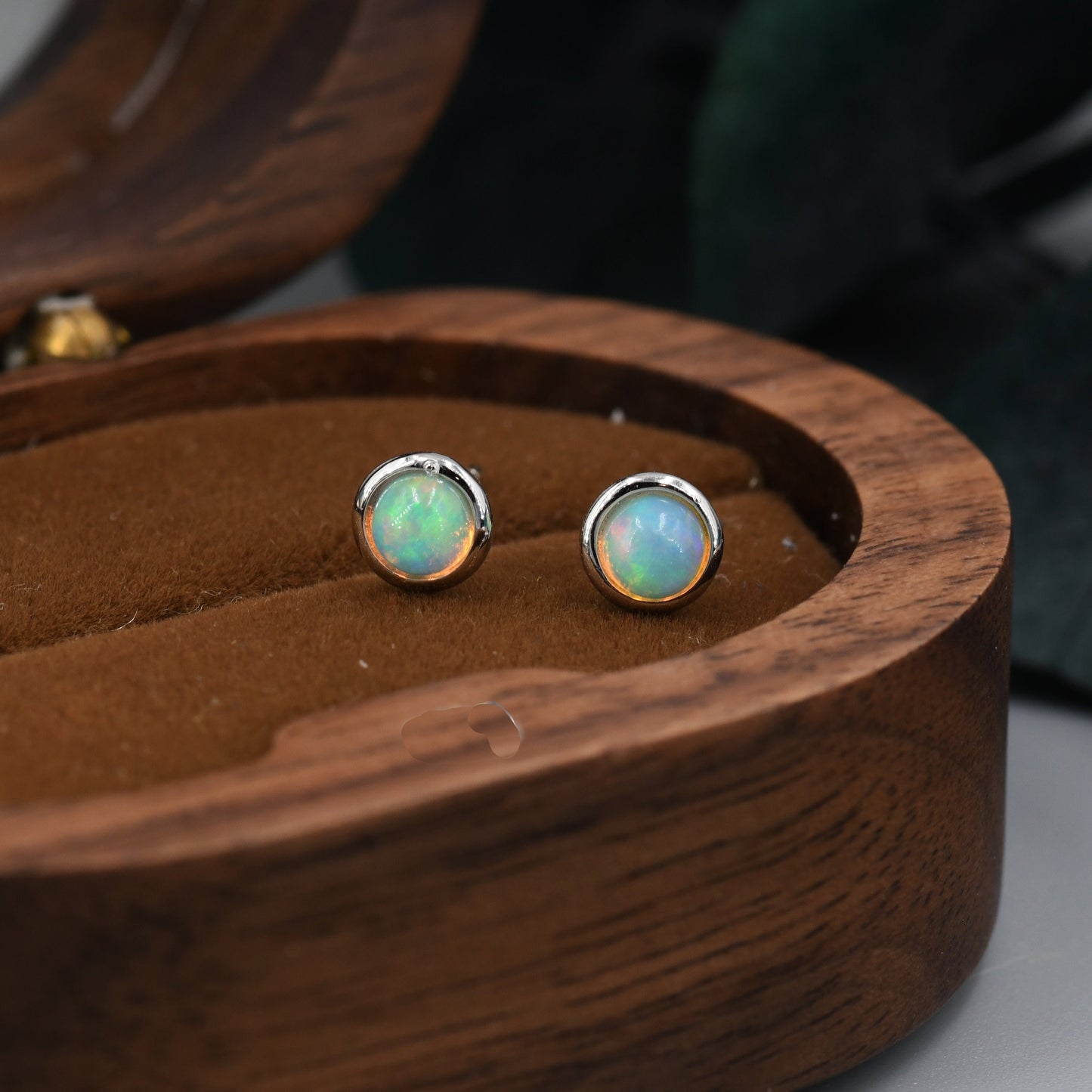 Genuine Ethiopian Opal Stone Stud Earrings in Sterling Silver, 5mm Opal Stud, Natural Semi-Precious Gemstones,  Bezel, Minimalist  Earrings