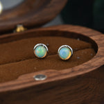 Genuine Ethiopian Opal Stone Stud Earrings in Sterling Silver, 5mm Opal Stud, Natural Semi-Precious Gemstones, Bezel, Minimalist Earrings