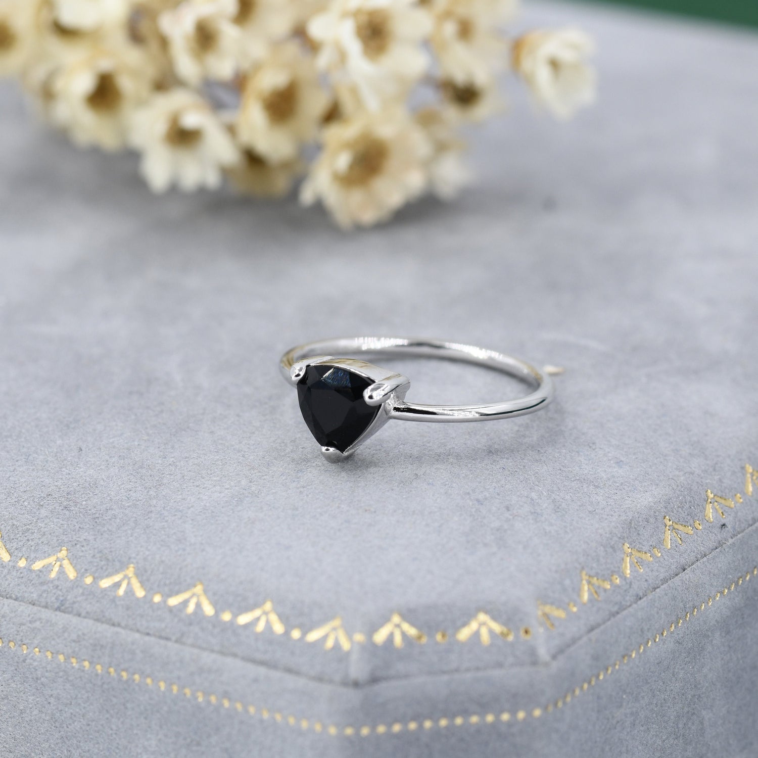 Trillion Cut Black Onyx Gemstone Ring