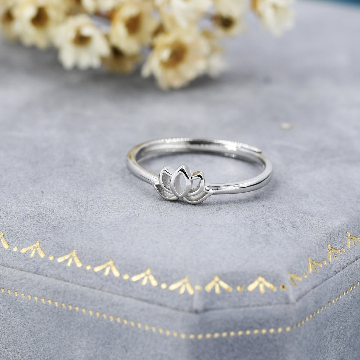 Sterling Silver Tiny Lotus Flower Ring, Adjustable Size, Delicate Lotus Ring, Lotus Flower Ring
