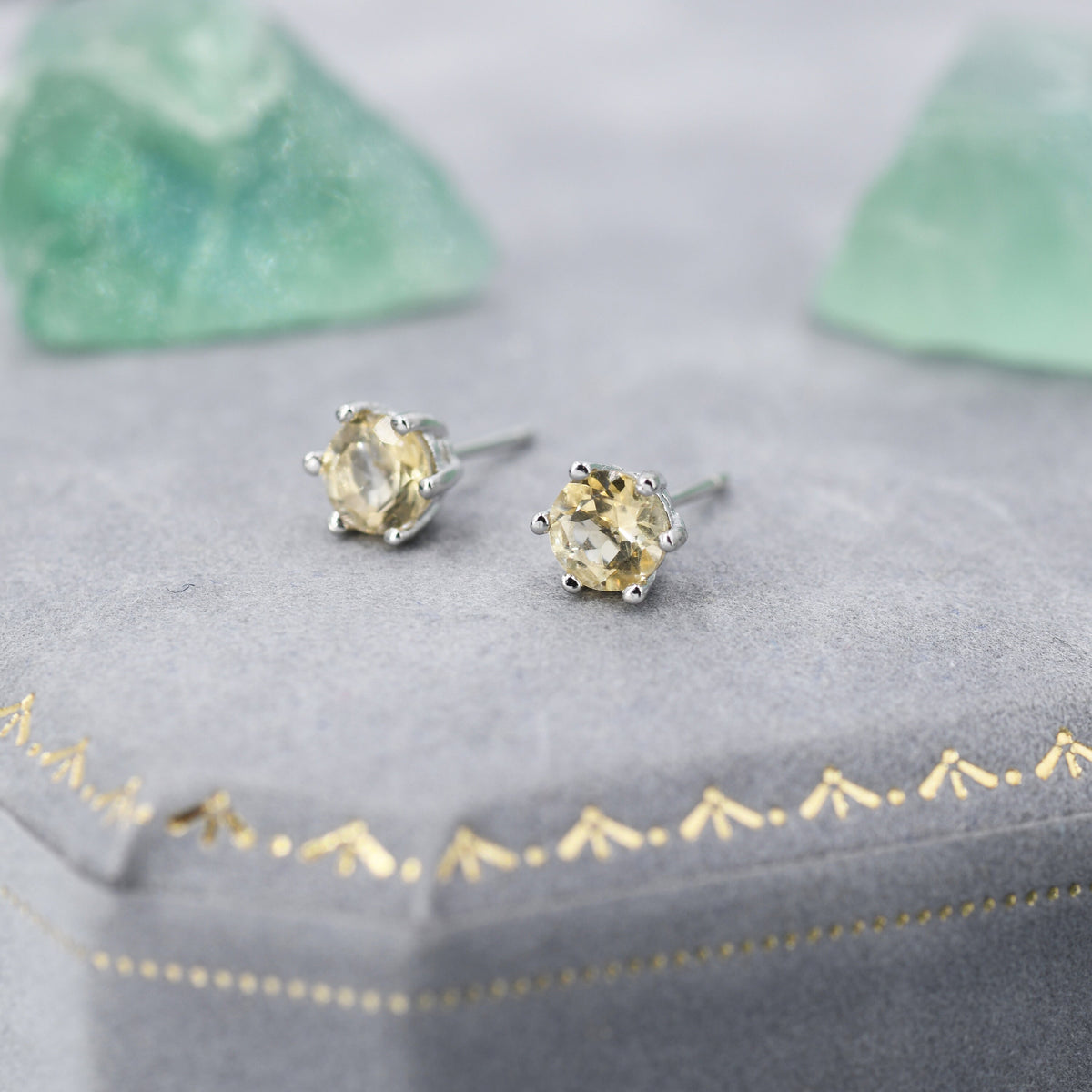 Genuine Yellow Citrine Stud Earrings in Sterling Silver, 5mm Citrine Earrings, Six Prong Citrine Crystal Earrings