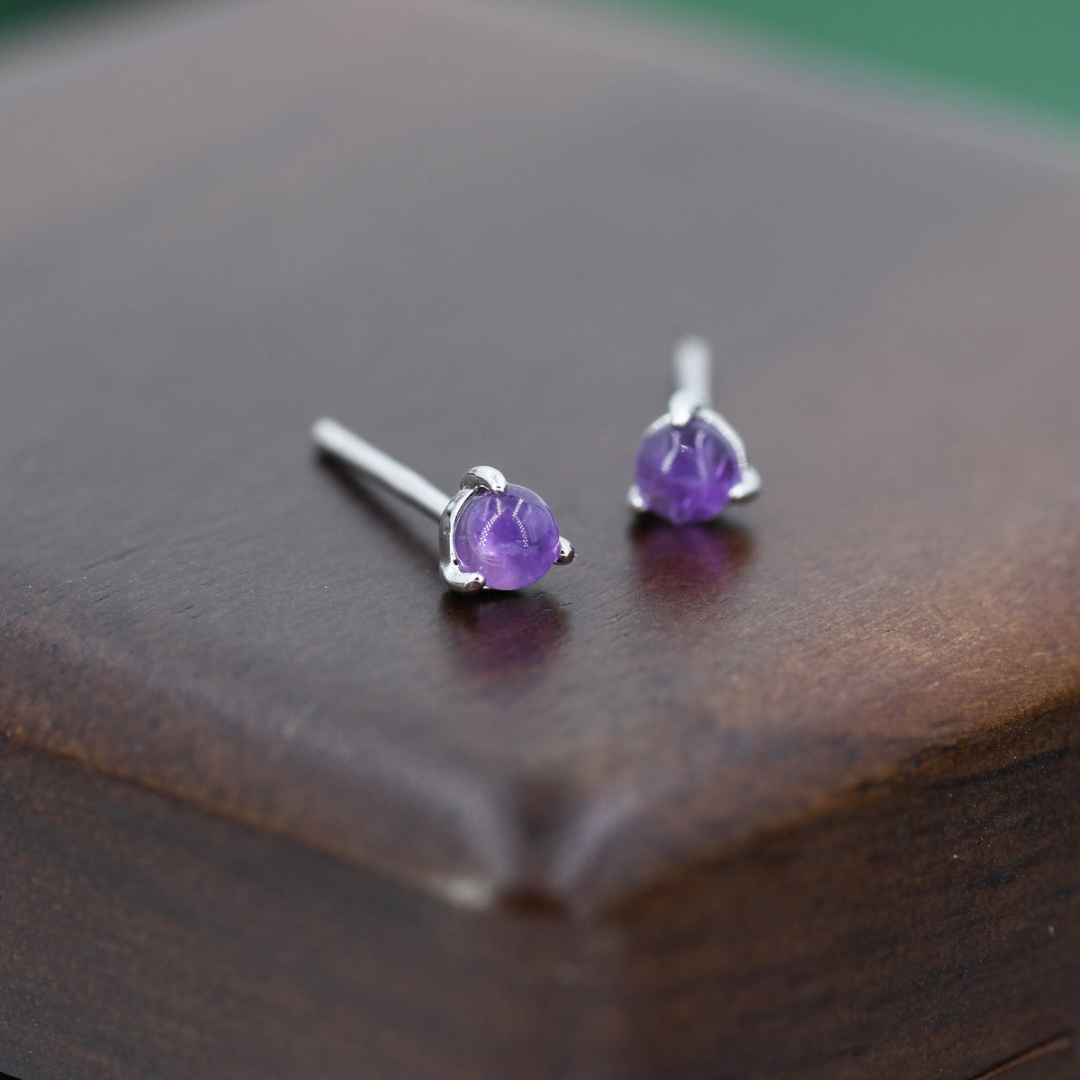 Natural Purple Amethyst Stud Earrings in Sterling Silver, Semi-Precious Gemstone Earrings, 3mm and 3 prong Genuine Amethyst Earrings